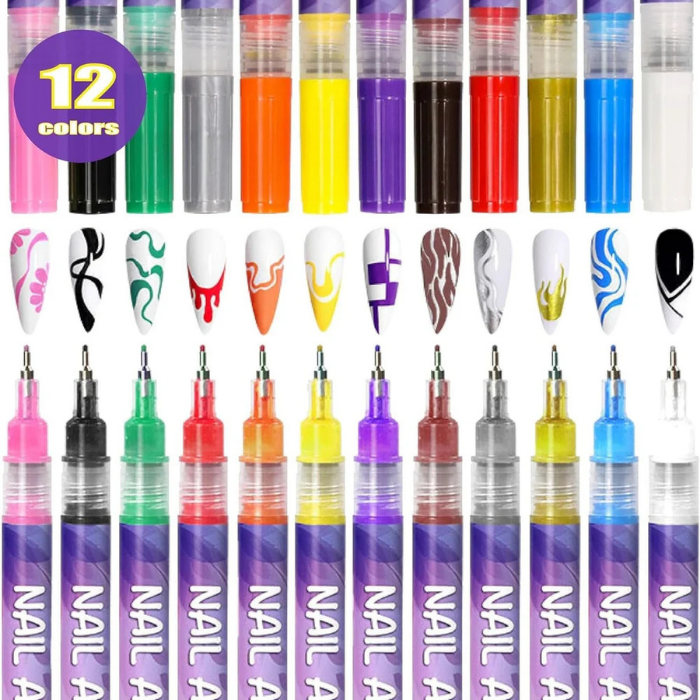 Set de 12 bolígrafos para decoración de uñas