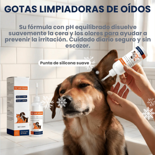 Limpiador de oídos para mascotas, fórmula suave con aloe calmante para perros y gatos