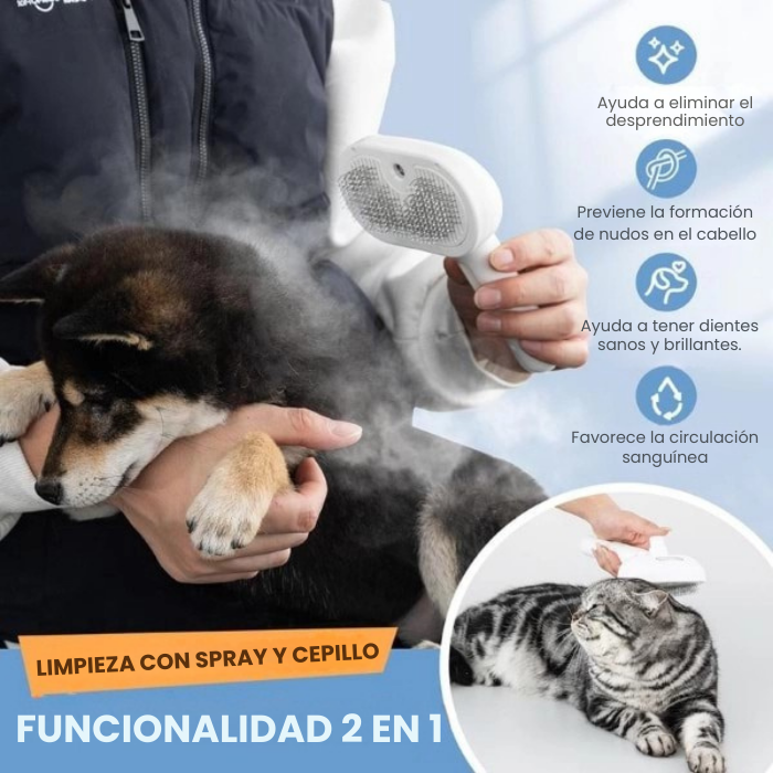 Cepillo de vapor recargable para mascotas con muda de pelo | GROOMSY