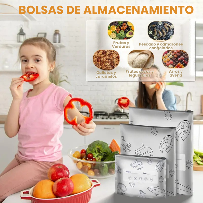 10 Bolsas reutilizables de aluminio sellables para almacenamiento de alimentos en nevera y congelador (23CM ancho x 17cm alto)