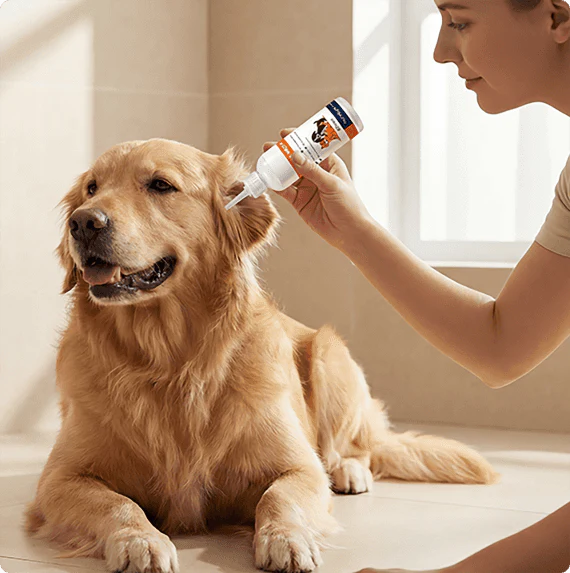 Limpiador de oídos para mascotas, fórmula suave con aloe calmante para perros y gatos