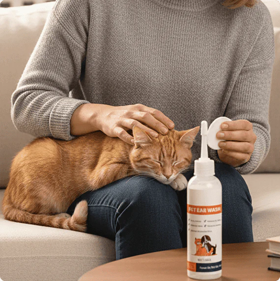 Limpiador de oídos para mascotas, fórmula suave con aloe calmante para perros y gatos