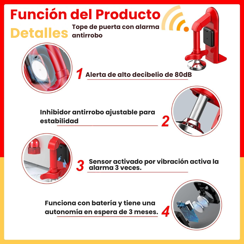Tope de Puerta Portátil con Alarma