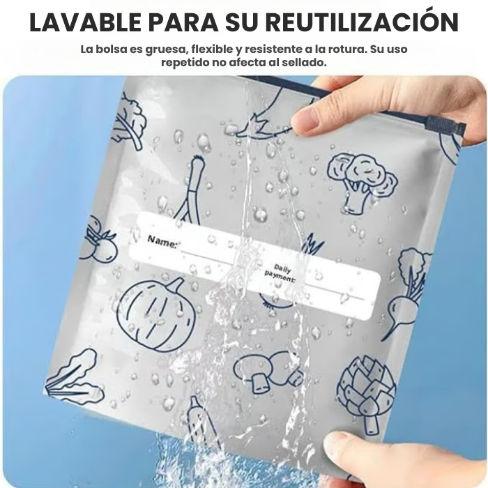 10 Bolsas reutilizables de aluminio sellables para almacenamiento de alimentos en nevera y congelador (23CM ancho x 17cm alto)