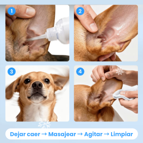Limpiador de oídos para mascotas, fórmula suave con aloe calmante para perros y gatos