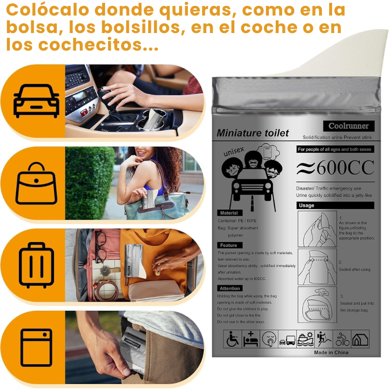 COMBO 5 Bolsas portátiles de orina para viajes