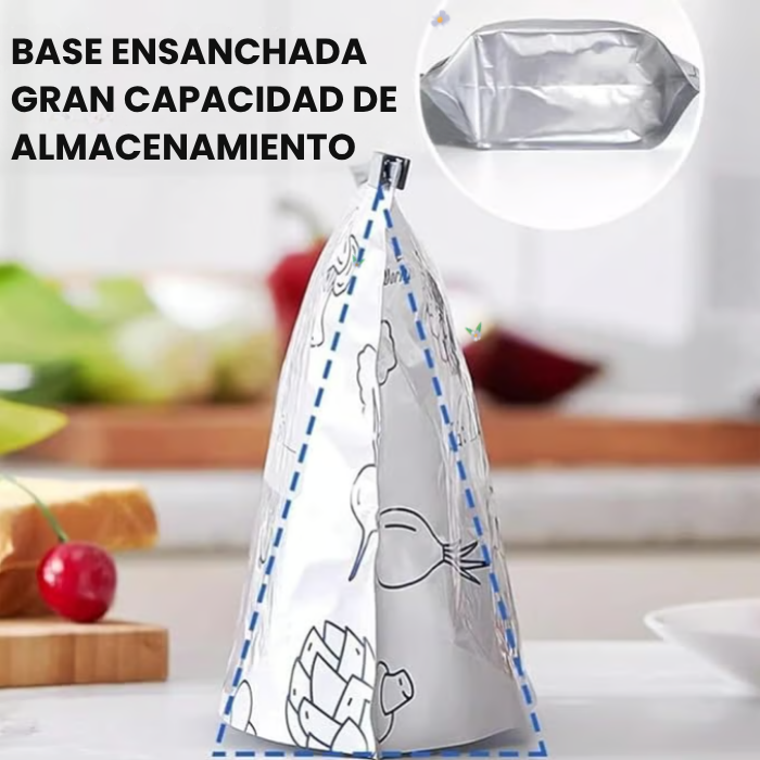 10 Bolsas reutilizables de aluminio sellables para almacenamiento de alimentos en nevera y congelador (23CM ancho x 17cm alto)