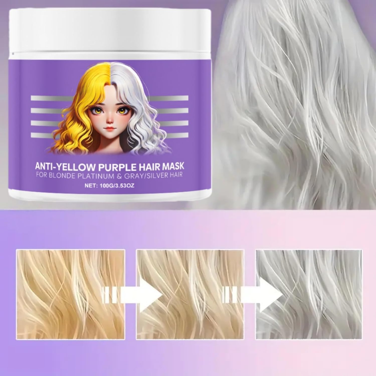 Mascarilla púrpura capilar Anti amarilleo para el cabello liso y con brillo