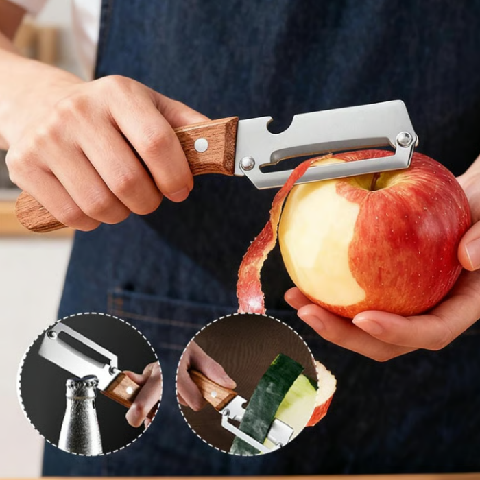 🎁 PAGA 1 LLEVA 2 Pelador y cortador en julianas con abre botella y mango madera