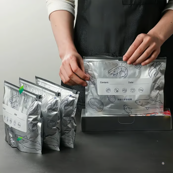 10 Bolsas reutilizables de aluminio sellables para almacenamiento de alimentos en nevera y congelador (23CM ancho x 17cm alto)
