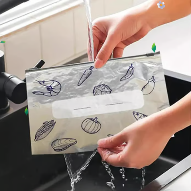 10 Bolsas reutilizables de aluminio sellables para almacenamiento de alimentos en nevera y congelador (23CM ancho x 17cm alto)