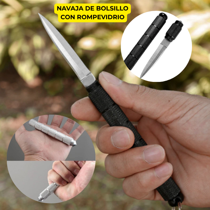 Navaja de bolsillo portátil desmontable con rompe vidrios y llavero