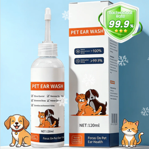 Limpiador de oídos para mascotas, fórmula suave con aloe calmante para perros y gatos