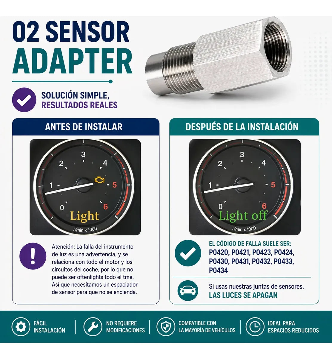 Adaptador alargador de extensión para sensor de oxígeno M18*1.5
