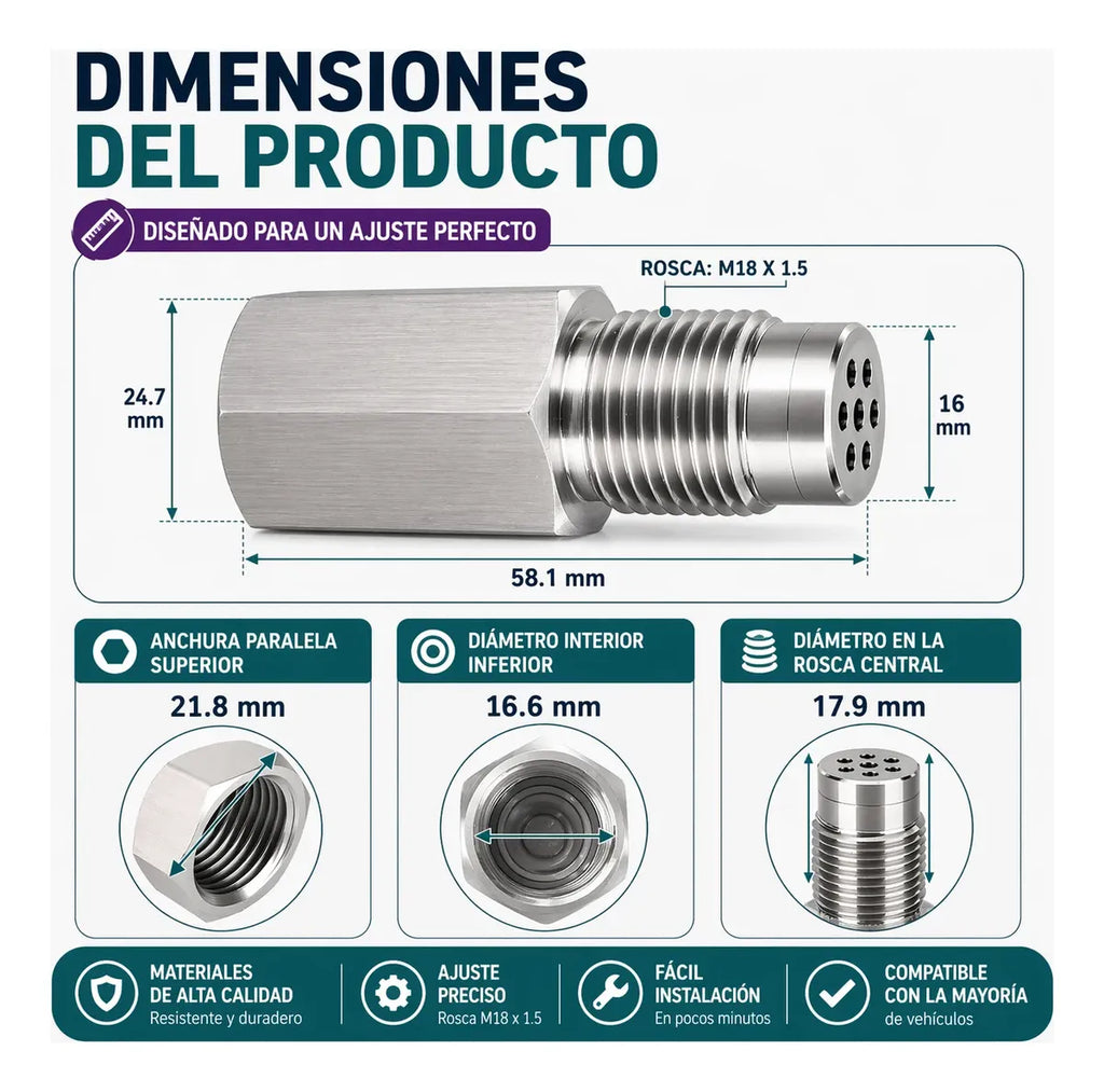 Adaptador alargador de extensión para sensor de oxígeno M18*1.5