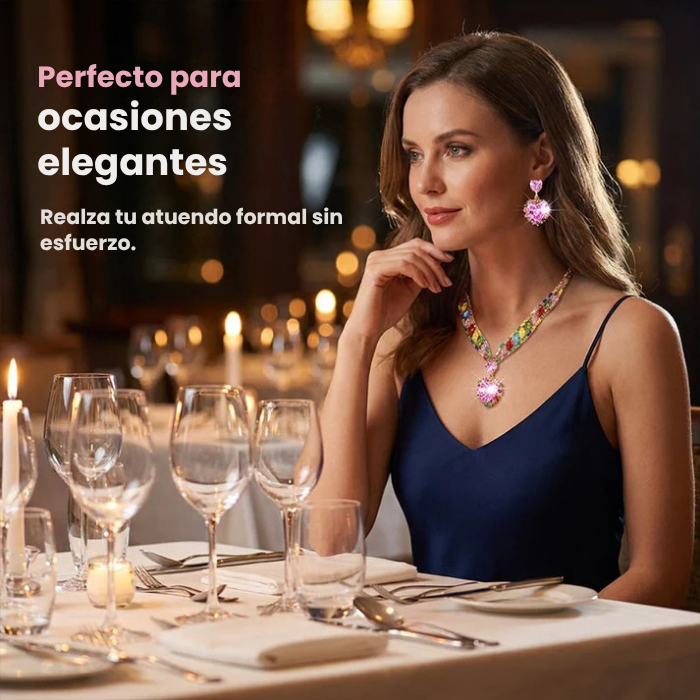 Conjunto de collar y pendientes de corazón brillante: con incrustaciones de cristal