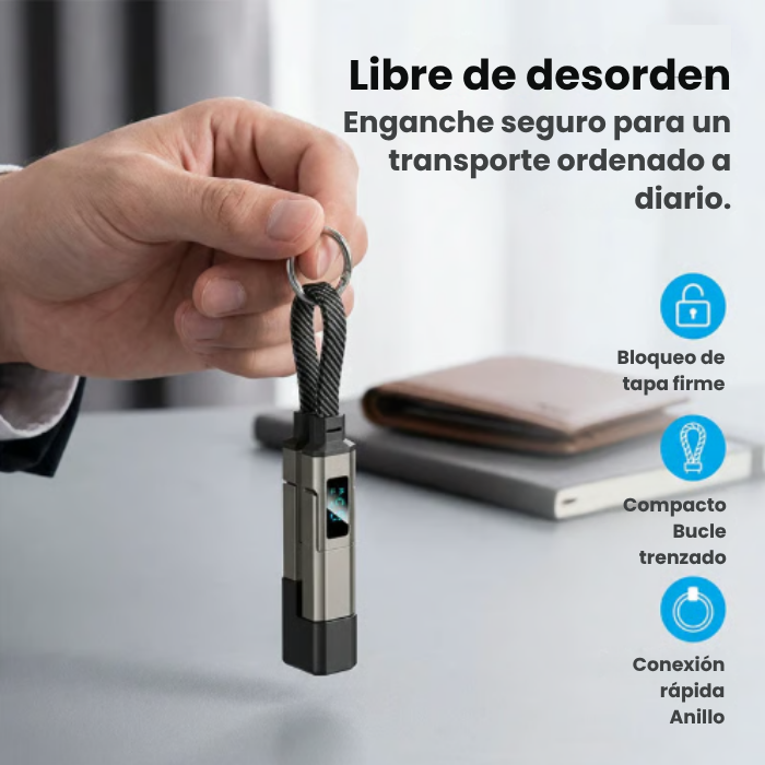 PAGA 1 LLEVA 2 Cable de datos con llavero de carga ultrarrápida y pantalla digital 4 en 1