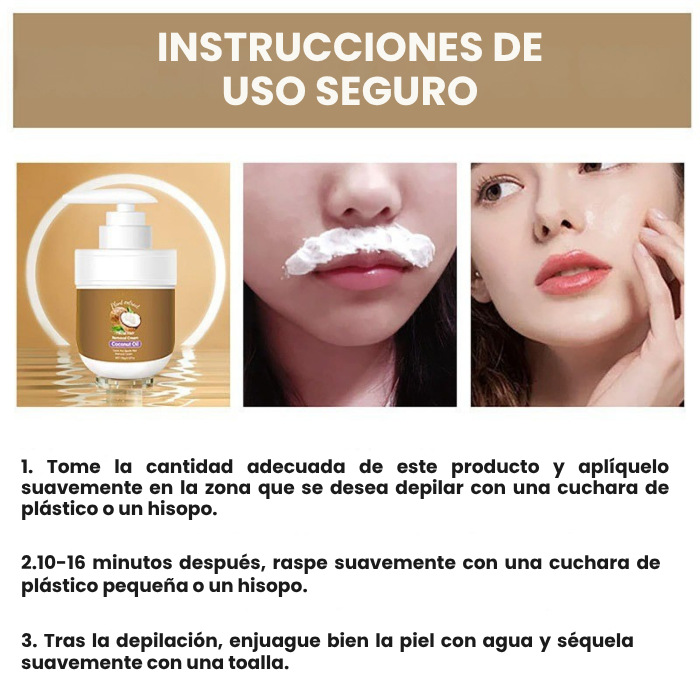 Crema depilatoria facial y corporal con aceite de coco