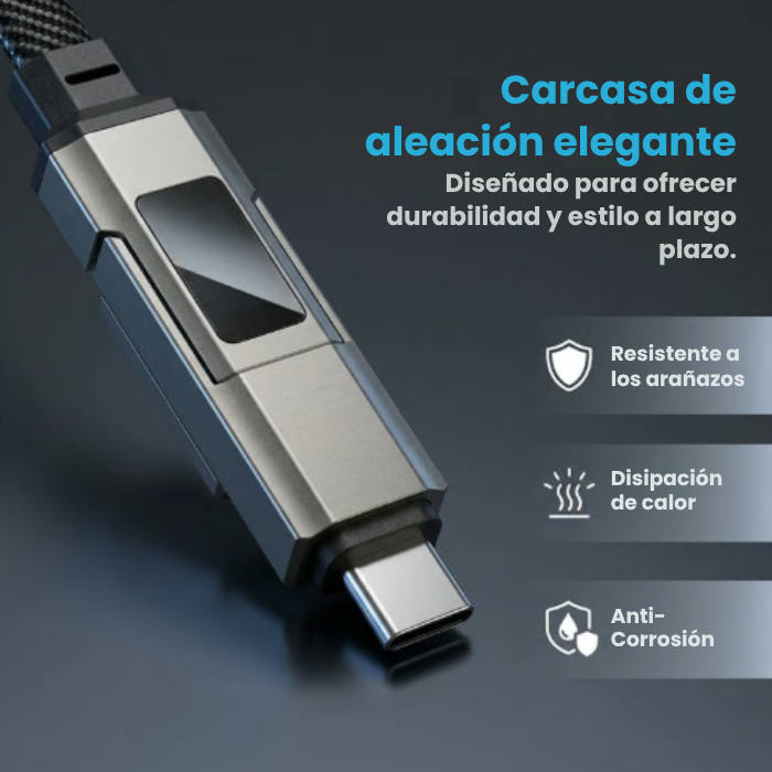 PAGA 1 LLEVA 2 Cable de datos con llavero de carga ultrarrápida y pantalla digital 4 en 1