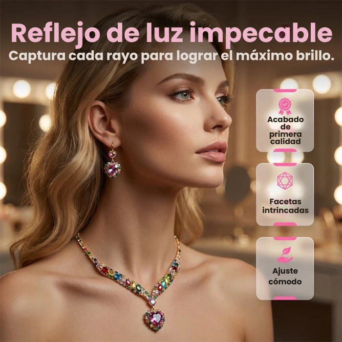 Conjunto de collar y pendientes de corazón brillante: con incrustaciones de cristal