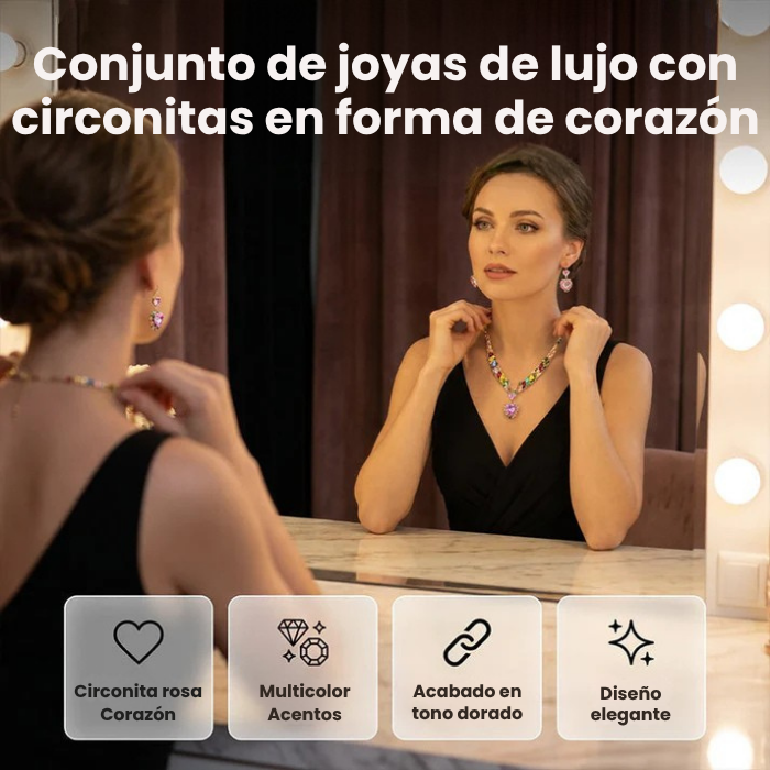 Conjunto de collar y pendientes de corazón brillante: con incrustaciones de cristal