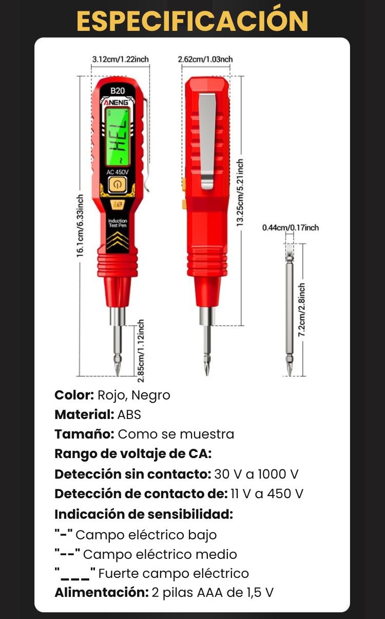 Destornillador probador de voltaje sin contacto con pantalla LCD