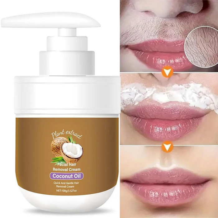 Crema depilatoria facial y corporal con aceite de coco