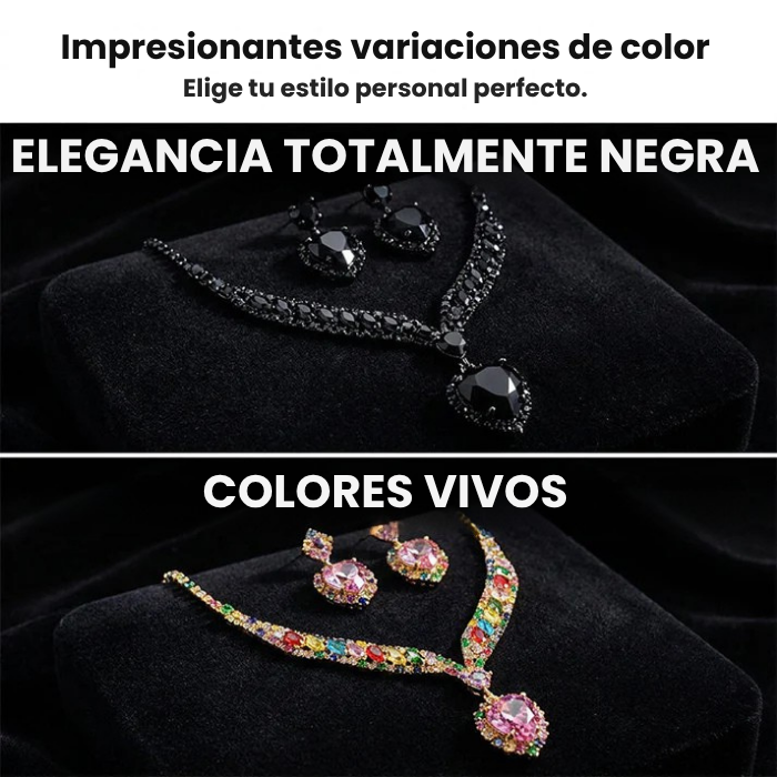 Conjunto de collar y pendientes de corazón brillante: con incrustaciones de cristal