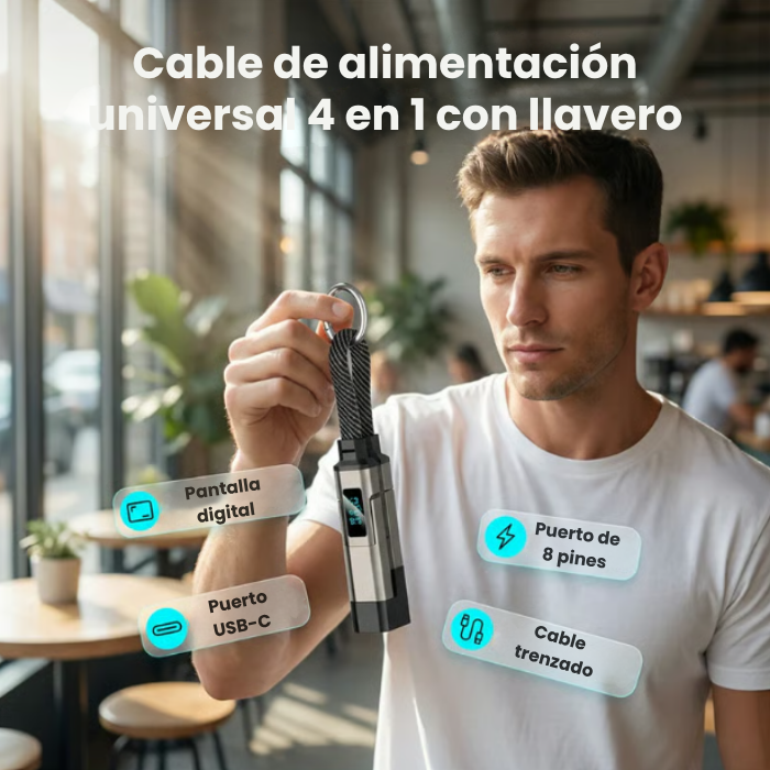 PAGA 1 LLEVA 2 Cable de datos con llavero de carga ultrarrápida y pantalla digital 4 en 1