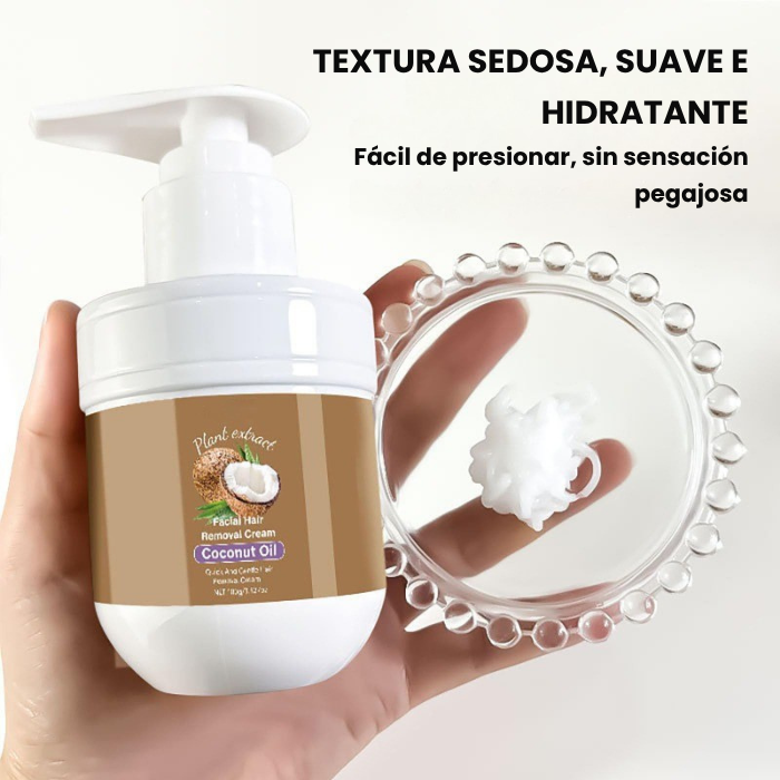 Crema depilatoria facial y corporal con aceite de coco