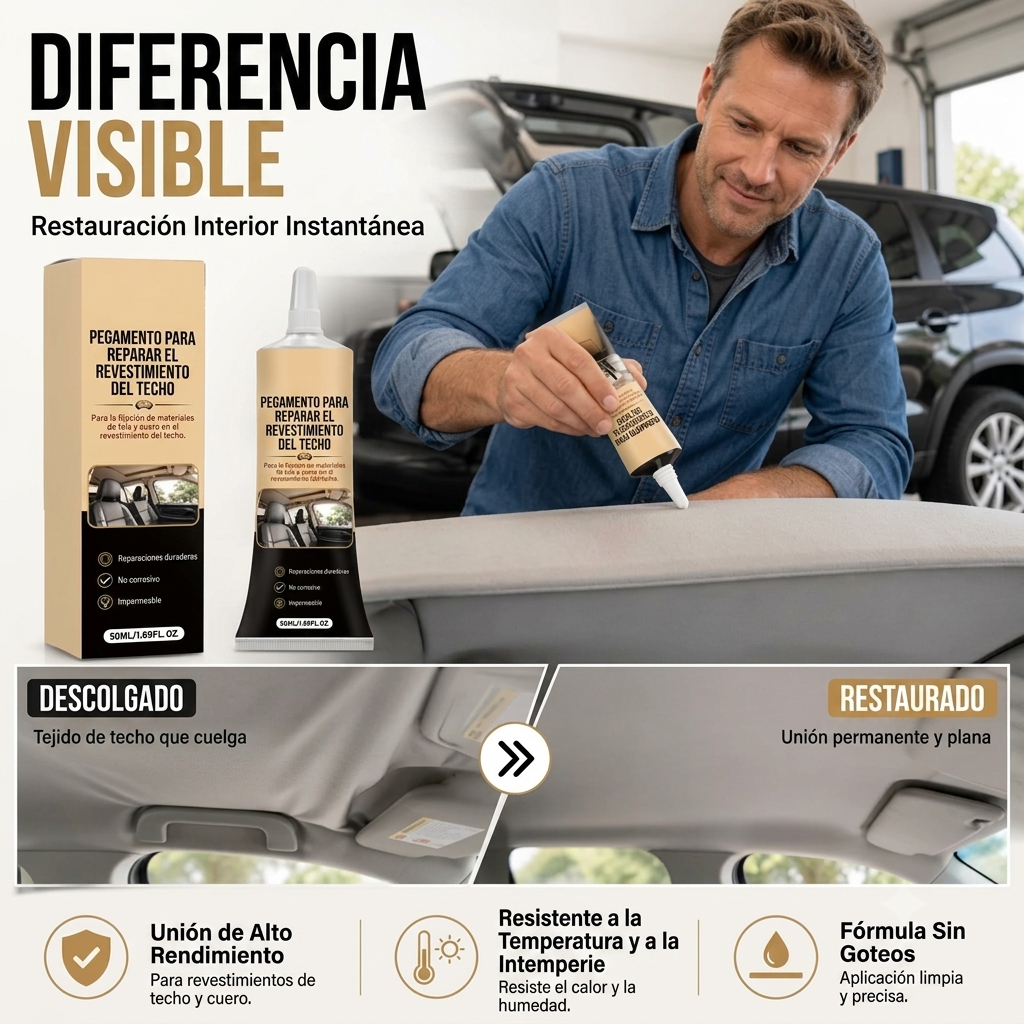 Pegamento reparador para techos interiores y molduras de automóviles desprendidos