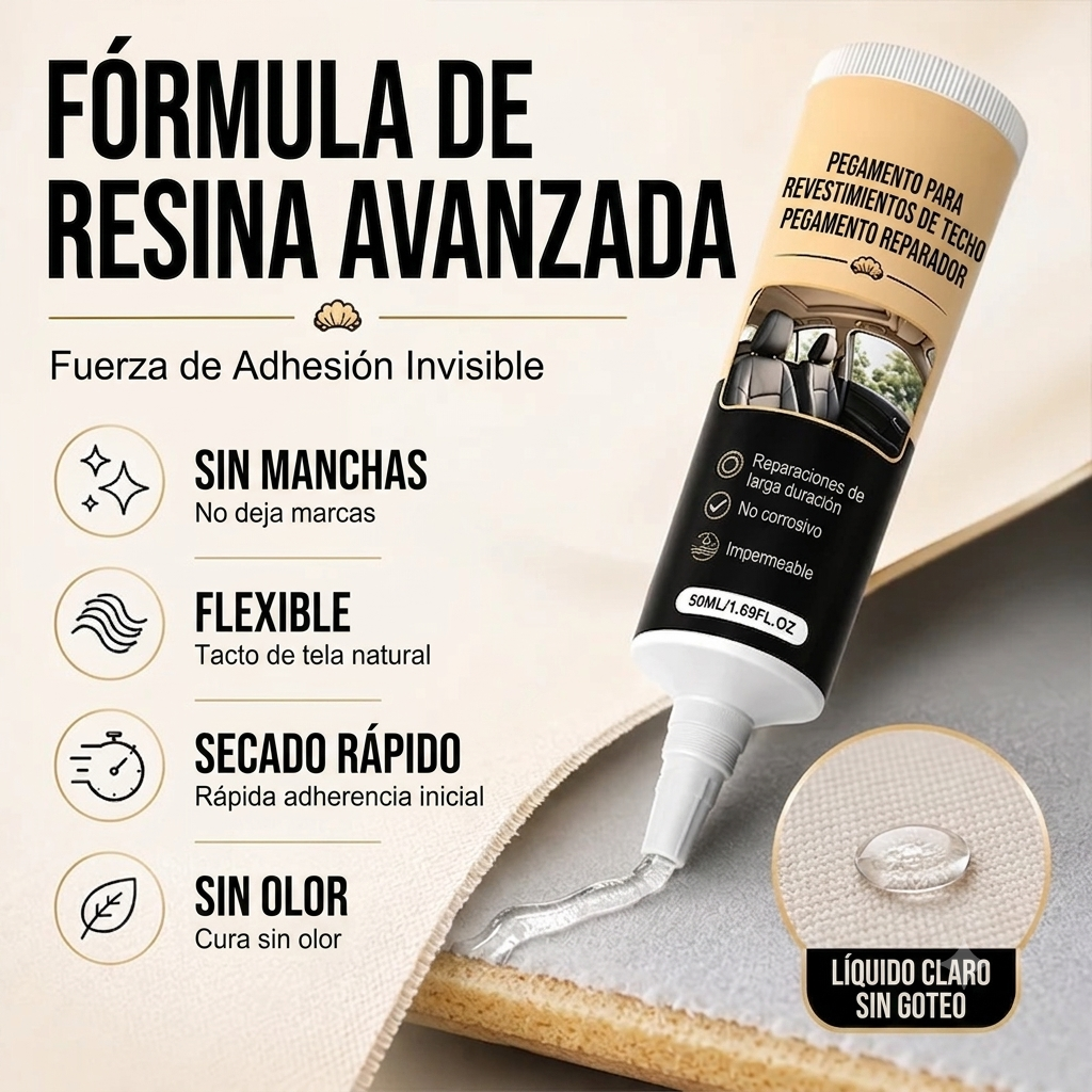 Pegamento reparador para techos interiores y molduras de automóviles desprendidos