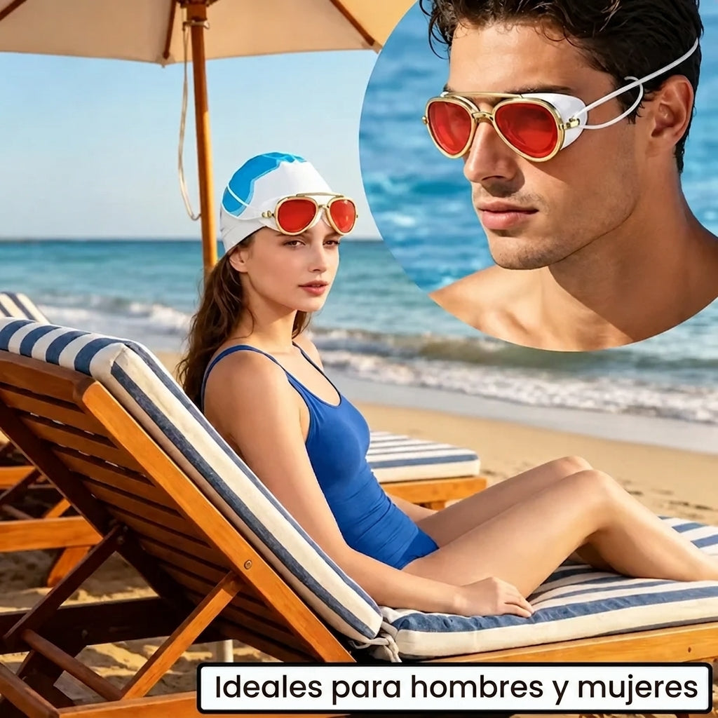 Gafas de piscina antivaho con efecto espejo y diadema ajustable