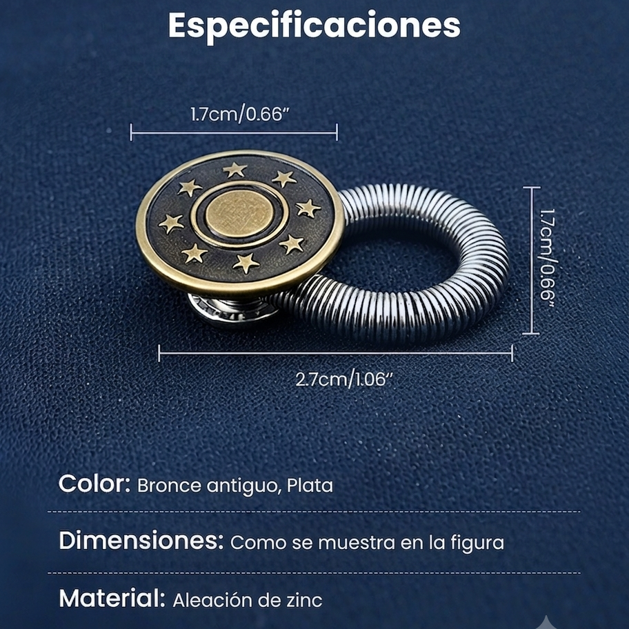 Botón de extensión de resorte metálico para jeans (5 BOTONES)
