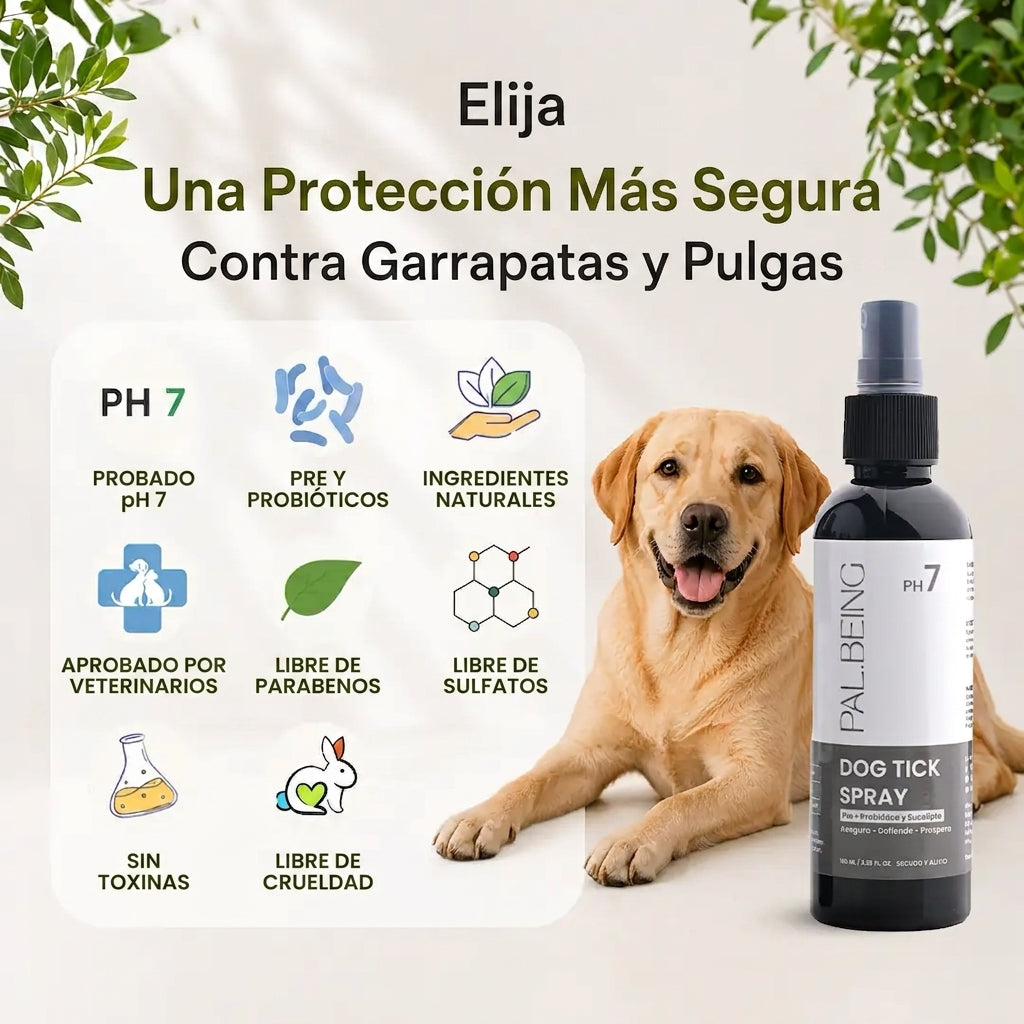 Spray probiótico antipulgas y garrapatas para perros