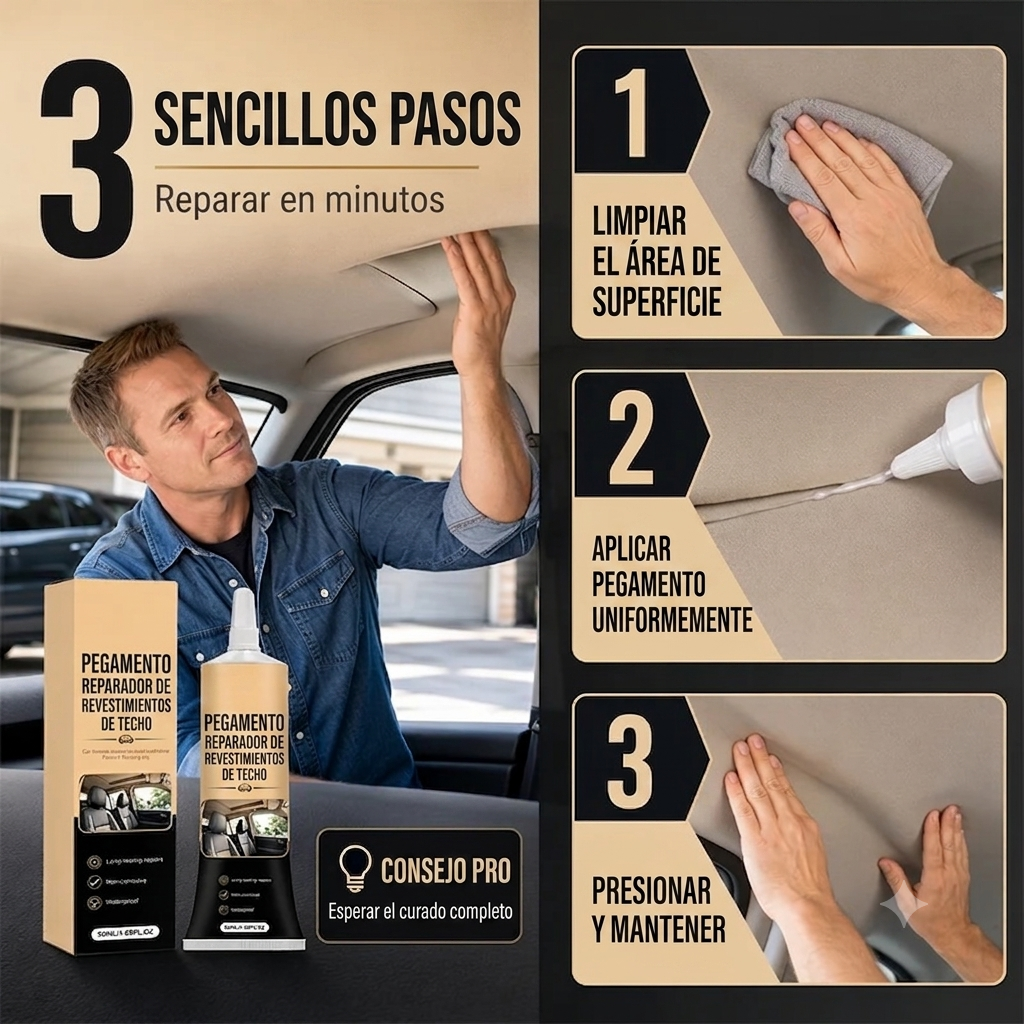 Pegamento reparador para techos interiores y molduras de automóviles desprendidos