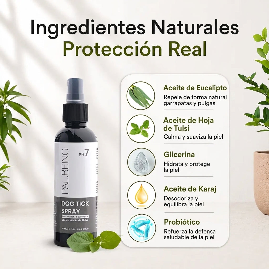 Spray probiótico antipulgas y garrapatas para perros