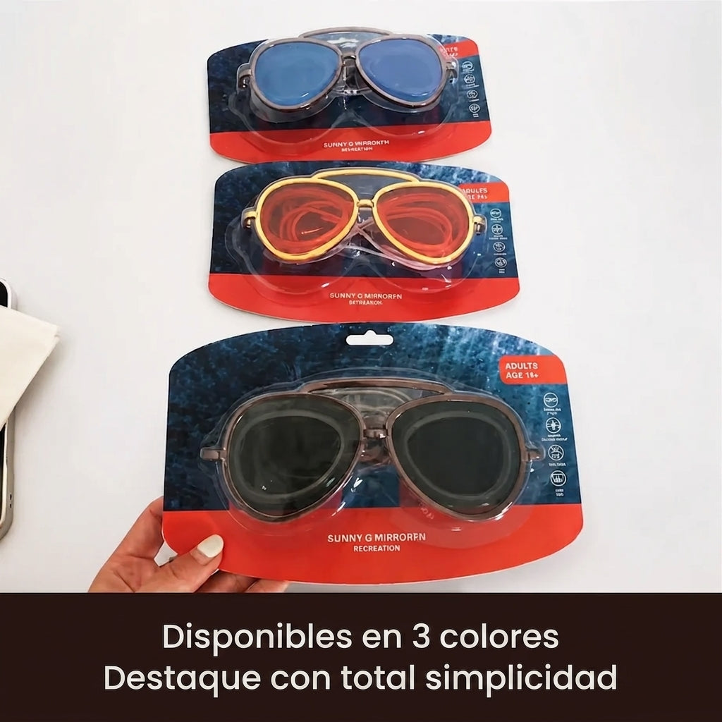 Gafas de piscina antivaho con efecto espejo y diadema ajustable