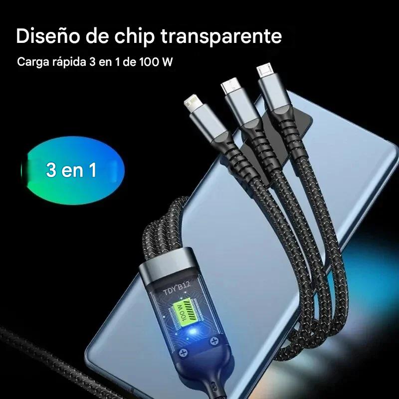 🎁 PAGA 1 LLEVA 2 Cable 3 en 1 de carga superrápida