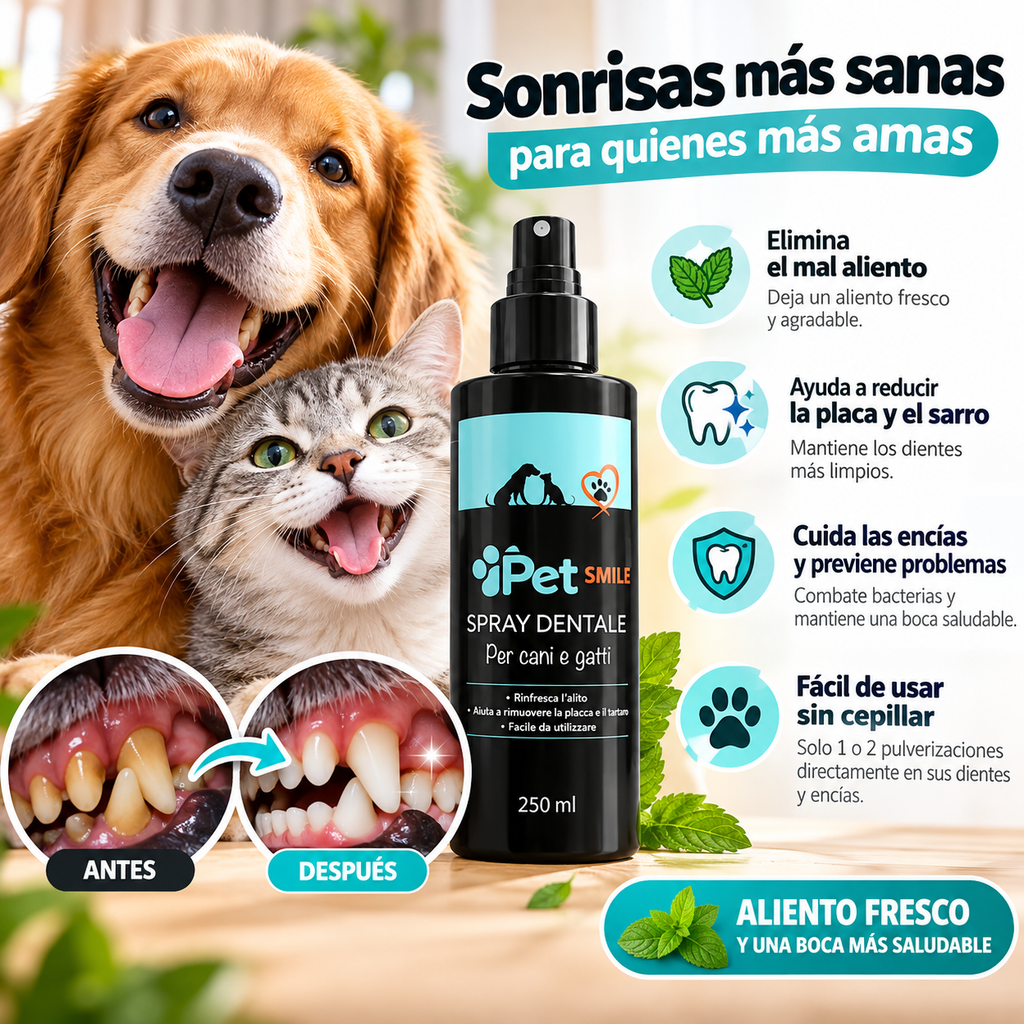 SPRAY DENTAL PARA MASCOTAS, ALIENTO FRESCO Y ELIMINA EL SARRO