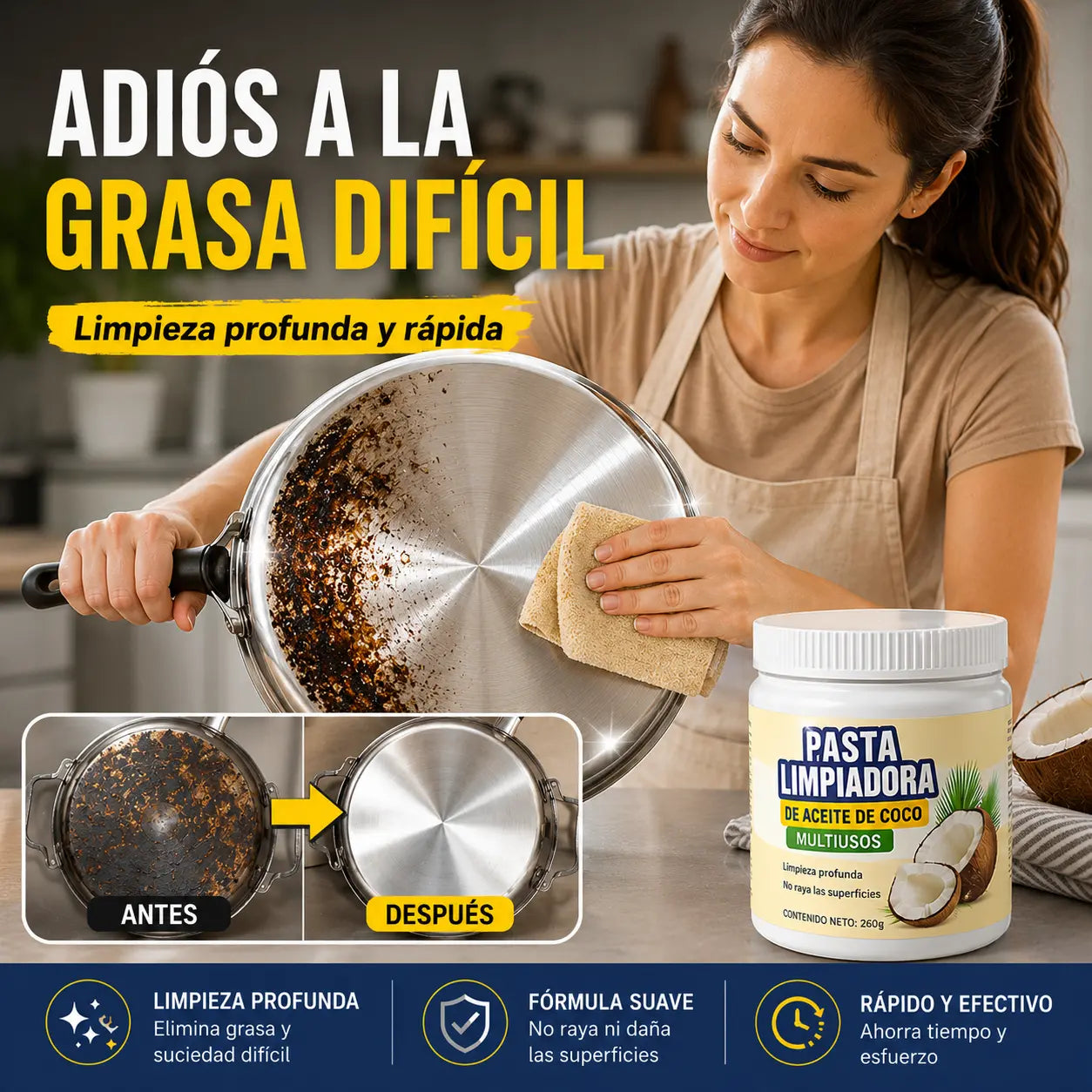 Pasta limpiadora multiusos aceite de coco