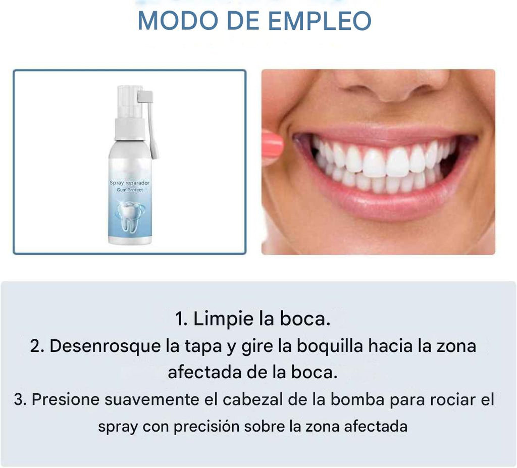 Spray Gum Protect revitaliza las encías y blanquea los dientes durante la primera semana.