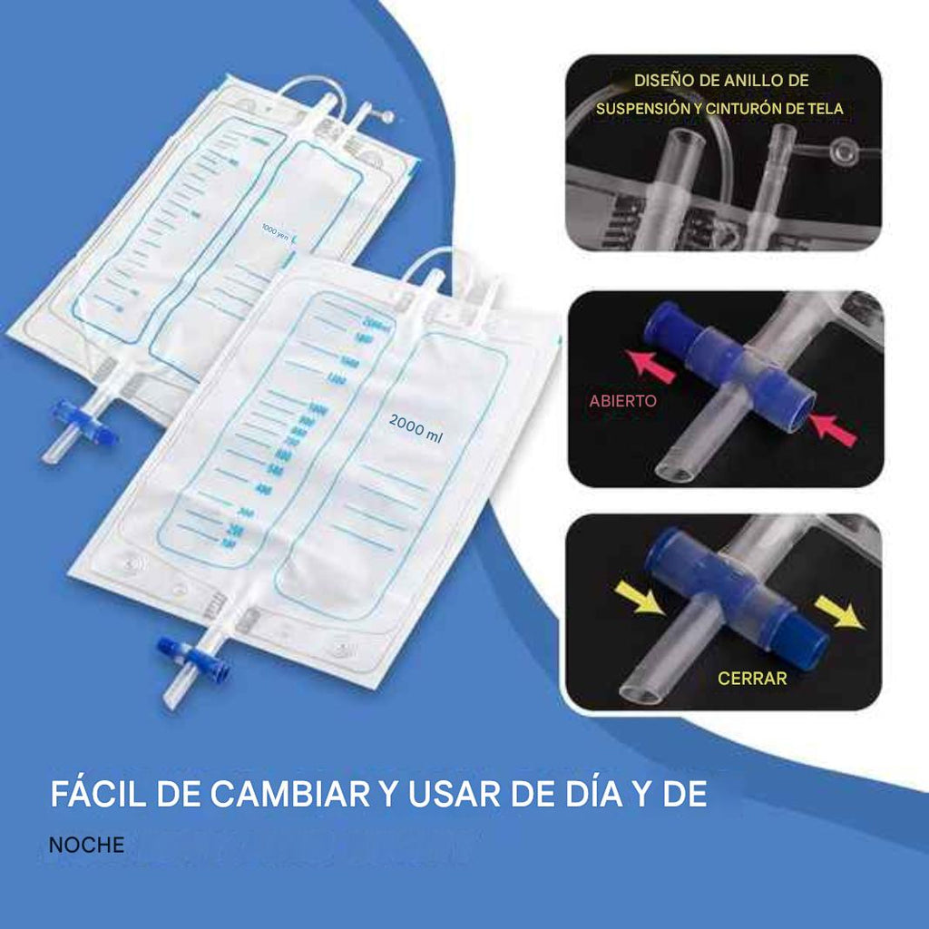 Bolsa de drenaje de orina reutilizable y portátil de grado médico