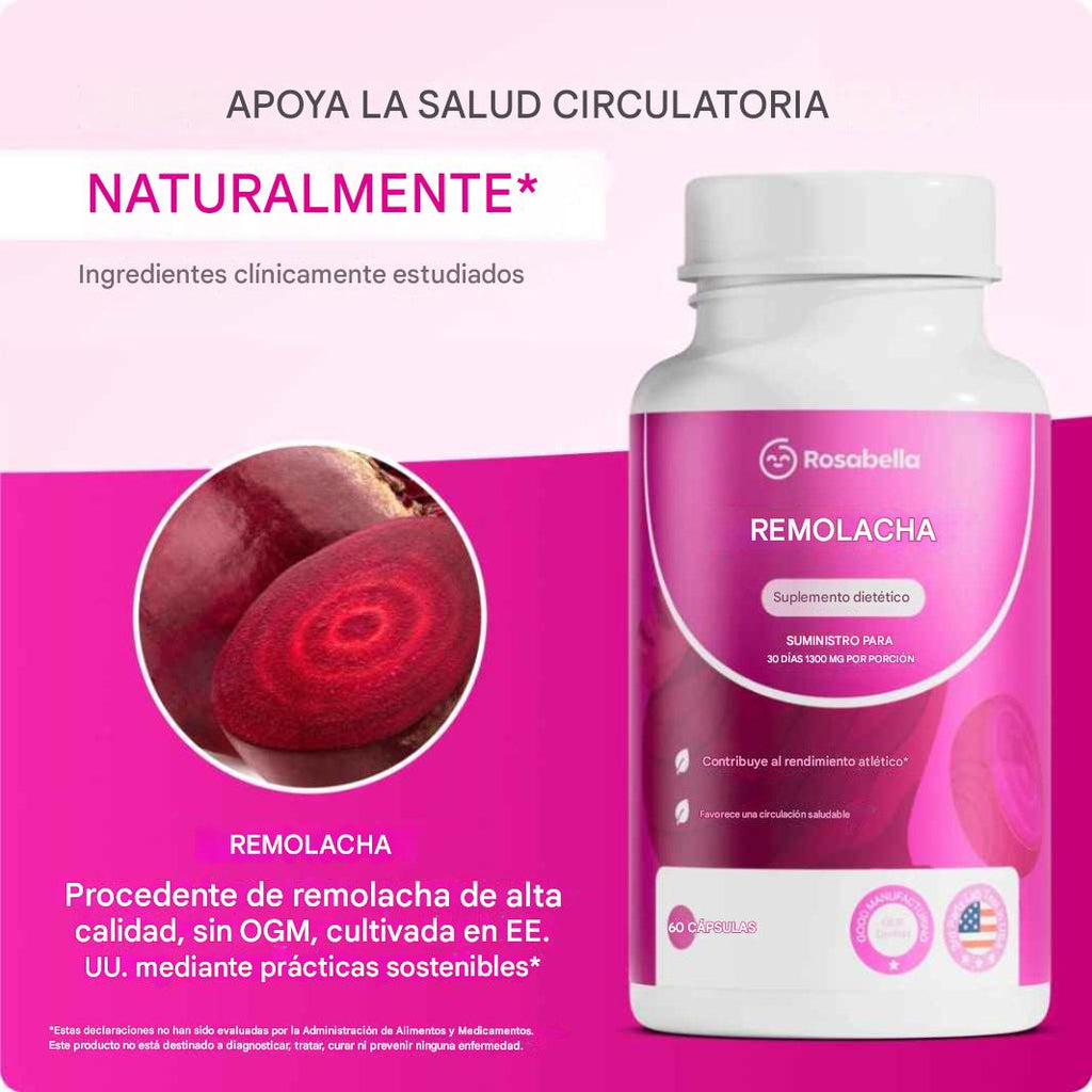 Cápsulas de remolacha Rosabella para favorecer la circulación y la vitalidad