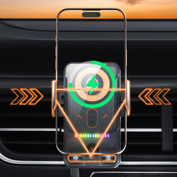 Soporte inteligente 2 en 1 para teléfono móvil con rotación automática y cargador inalámbrico