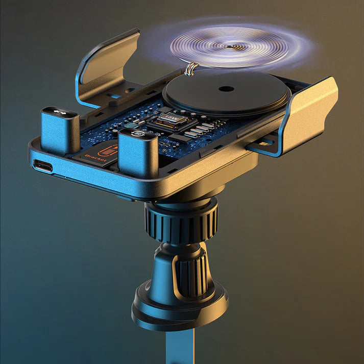 Soporte inteligente 2 en 1 para teléfono móvil con rotación automática y cargador inalámbrico